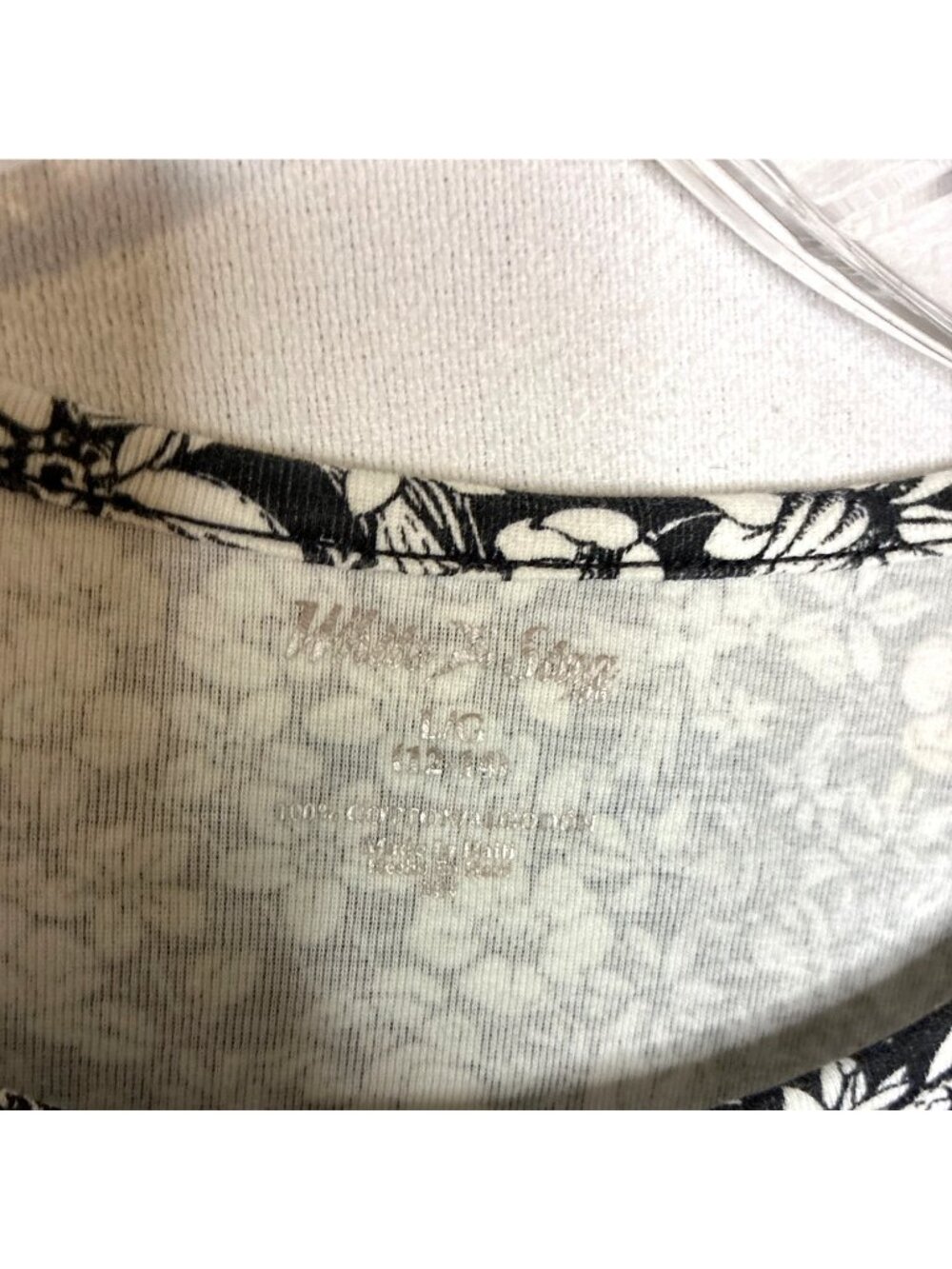 Vintage White Stag Floral Cotton Top Womens Large 12/14 Black White Short Sleeve - Picture 2 of 8
